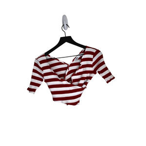 ⭐️ Hollister Red/White Ribbed Striped Wrap Top Size S